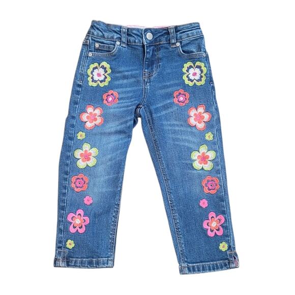 Mini Boden Denim Cropped Flower Embroidered Jeans Girls 7y - Picture 2 of 12
